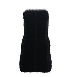 Escada Black Textured Strapless Mini Dress With Ruffles